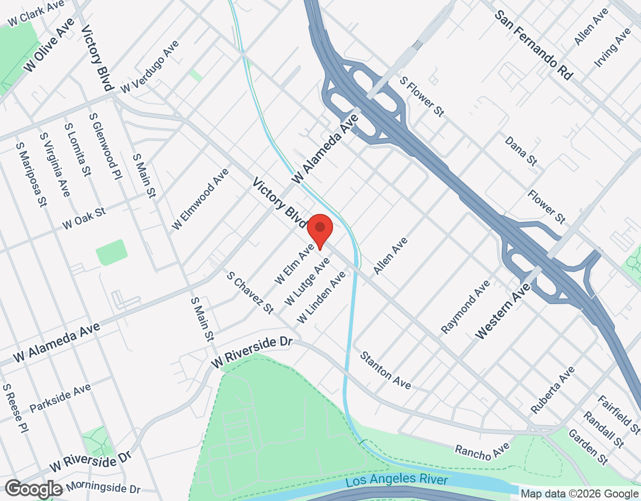 Map showing Burbank location